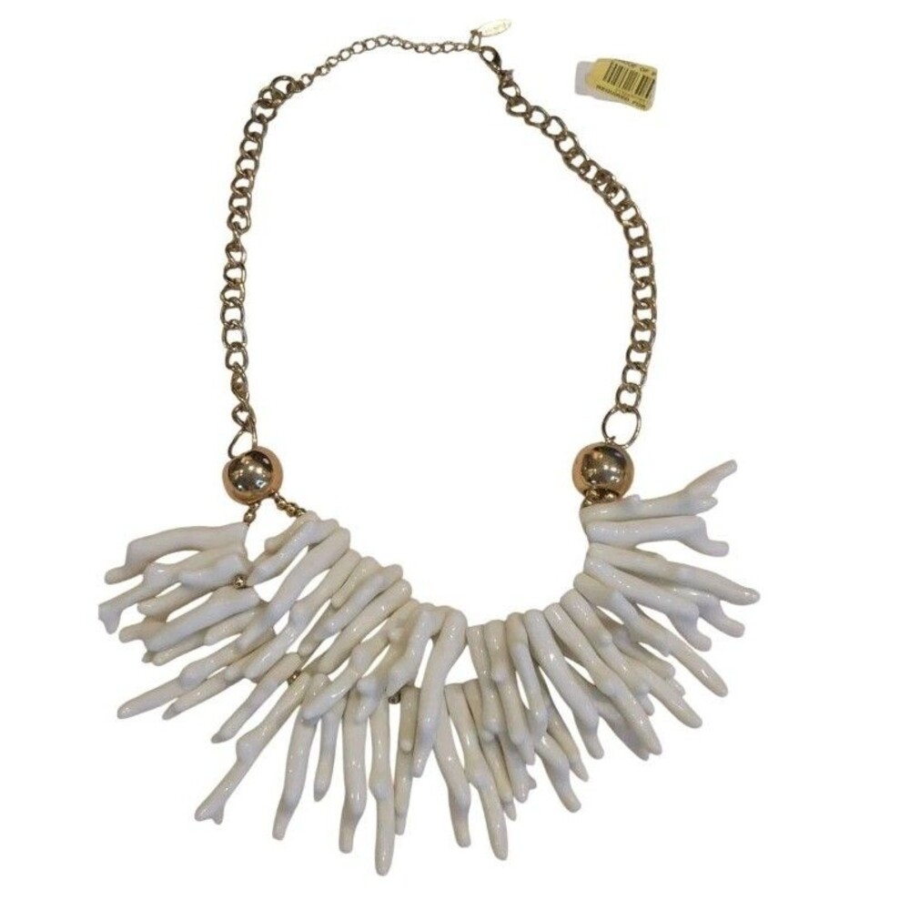 Natasha Couture Double Strand Faux White Coral Statement Necklace   16-19” New